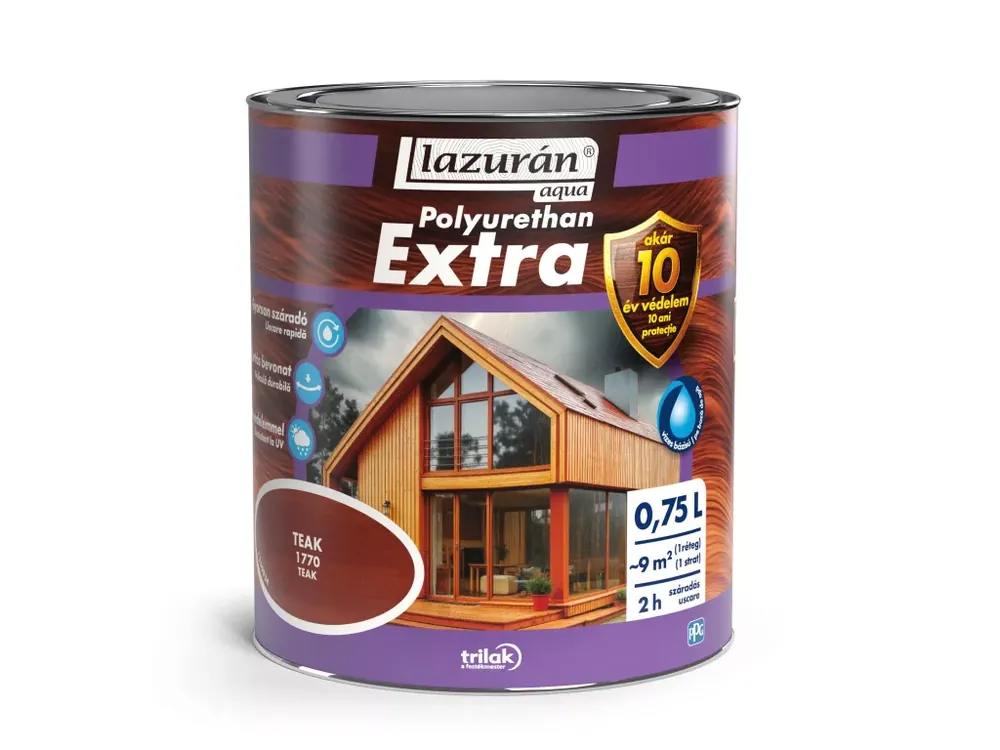 Lazurán Aqua Polyurethan Extra vízbázisú selyemfényű vastaglazúr 0,75l 1770 Teak Akció