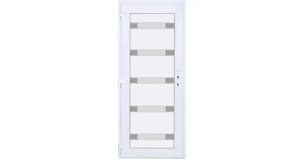 Akciós ár 90x210 balos Hidas 5 üveges Aluminium rátétes műanyag bejárati ajtó 5 kamrás fehér