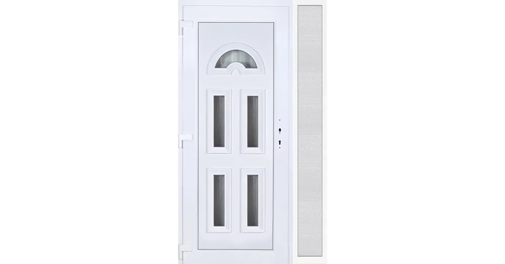 Gyors szállítás 130x210 balos Köln 5 üveges műanyag bejárati ajtó oldalvilágítóval 5 kamrás fehér