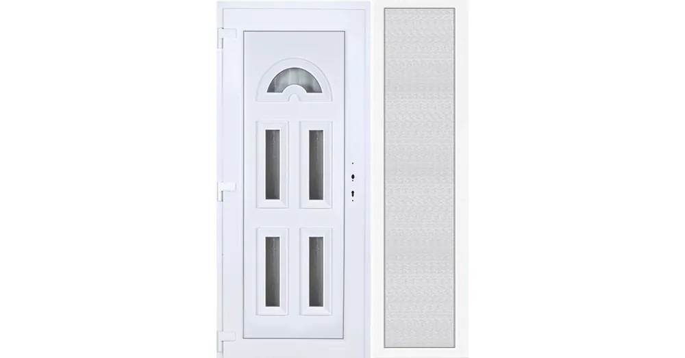 Outlet 150x210 balos Köln 5 üveges műanyag bejárati ajtó oldalvilágítóval 5 kamrás fehér