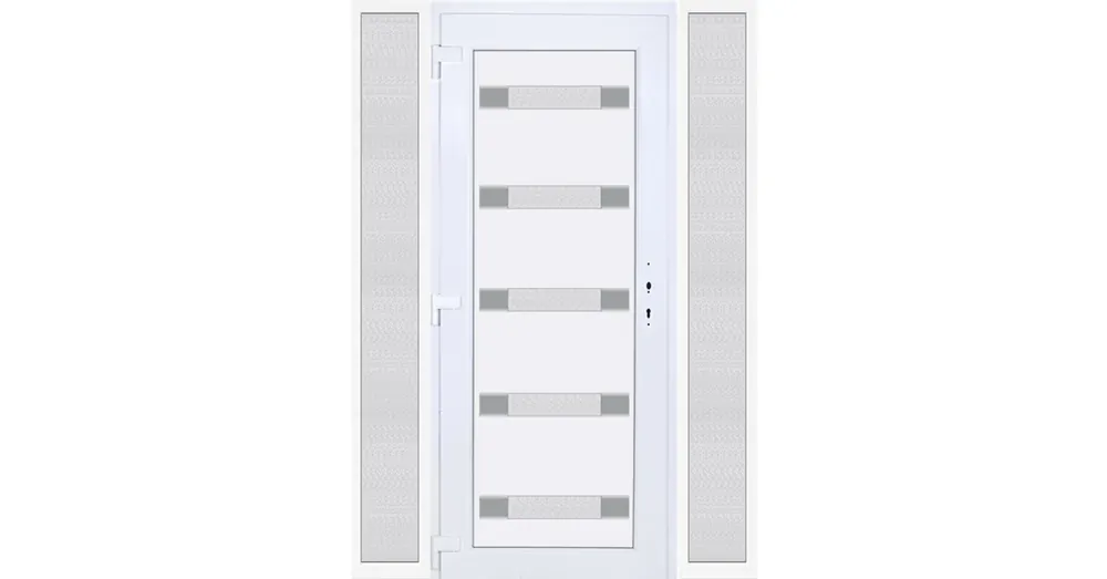 160x210 balos Hidas 5 üveges Aluminium rátétes műanyag bejárati ajtó oldalvilágítóval 5 kamrás fehér Csak ma