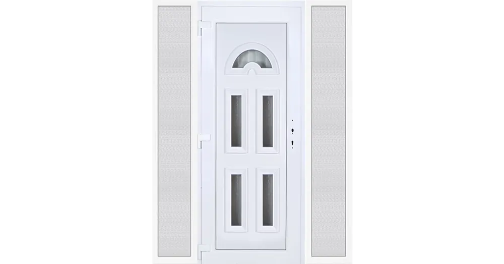 Prémium 180x210 balos Köln 5 üveges műanyag bejárati ajtó oldalvilágítóval 5 kamrás fehér