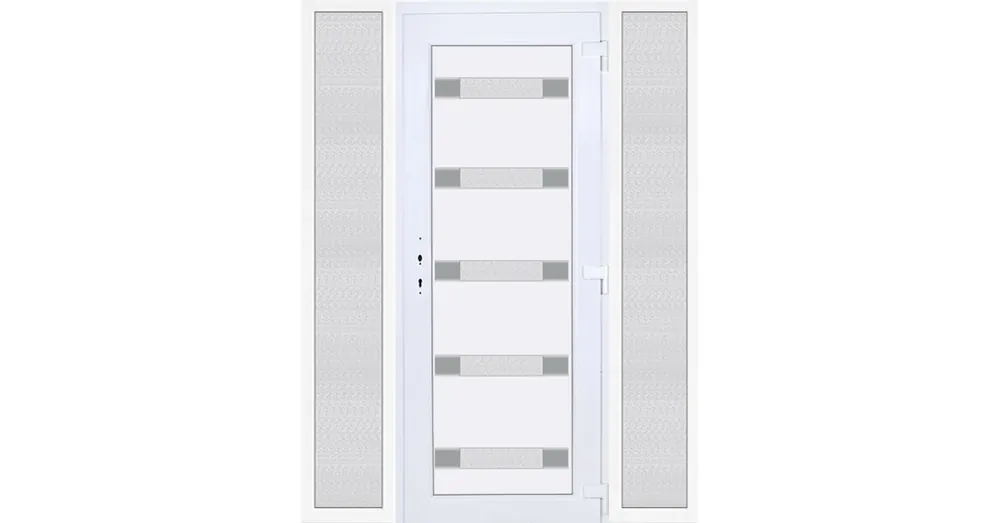 180x210 jobbos Hidas 5 üveges Aluminium rátétes műanyag bejárati ajtó oldalvilágítóval 5 kamrás fehér Szezonális akció
