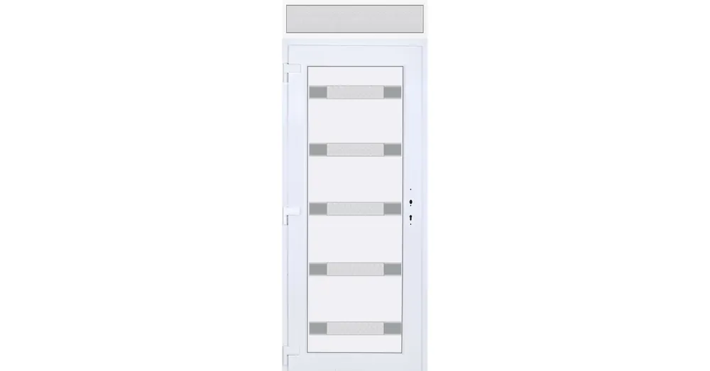 Rendeld meg most 100x240 balos Hidas 5 üveges Aluminium rátétes műanyag bejárati ajtó felülvilágítóval 5 kamrás fehér