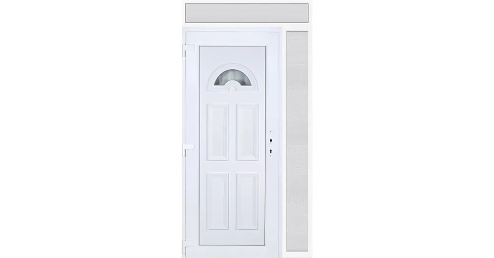 Korlátozott ajánlat 130x240 balos Köln 1 üveges műanyag bejárati ajtó felül+oldalvilágítóval 5 kamrás fehér
