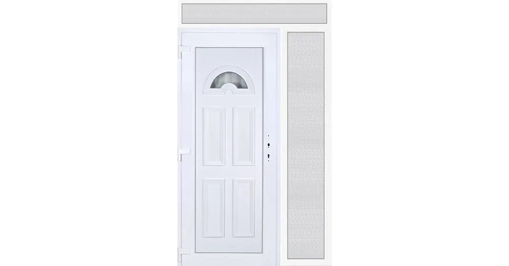 Legkelendőbb 140x240 balos Köln 1 üveges műanyag bejárati ajtó felül+oldalvilágítóval 5 kamrás fehér