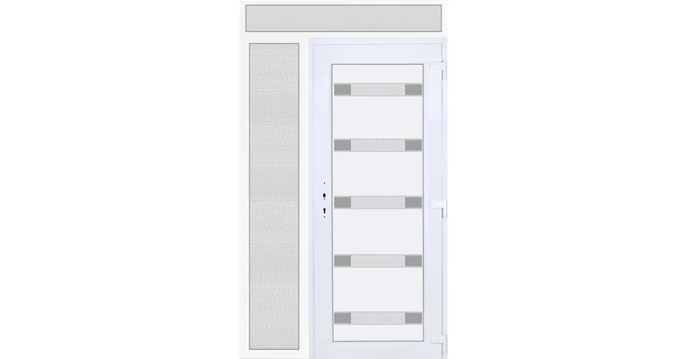Vedd meg online 140x240 jobbos Hidas 5 üveges Aluminium rátétes műanyag bejárati ajtó felül+oldalvilágítóval 5 kamrás fehér