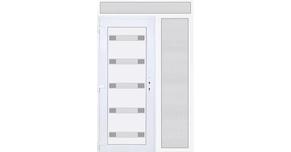 150x240 balos Hidas 5 üveges Aluminium rátétes műanyag bejárati ajtó felül+oldalvilágítóval 5 kamrás fehér Olcsóbb