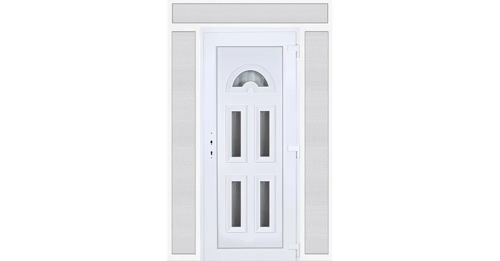 Korlátozott ajánlat 160x240 jobbos Köln 5 üveges műanyag bejárati ajtó felül+oldalvilágítóval 5 kamrás fehér