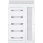Gyors kiszállítás 140x240 balos aszimmetrikusan nyíló Hidas 5 üveges Aluminium rátétes műanyag bejárati ajtó felülvilágítóval 5 kamrás fehér