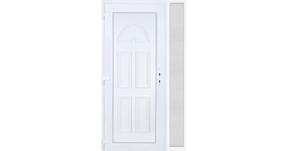 Outlet 130x210 balos Köln tömör bejárati ajtó extra vastag hőszigetelt panellel oldalvilágítóval 5 kamrás fehér RP