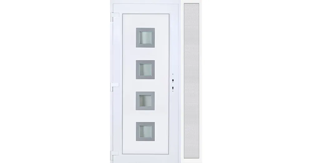 Akciós ár 130x210 balos Bihar 4 üveges bejárati ajtó 3 rétegű üveggel extra vastag hőszigetelt panellel oldalvilágítóval 5 kamrás fehér RP