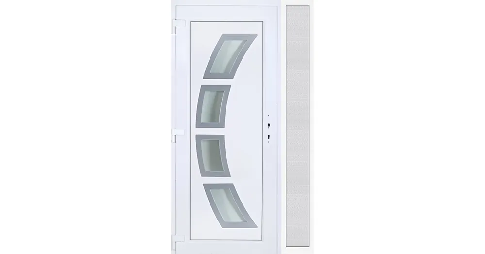 Népszerű 130x210 balos Szeben 4 üveges bejárati ajtó 3 rétegű üveggel extra vastag hőszigetelt panellel oldalvilágítóval 5 kamrás fehér RP