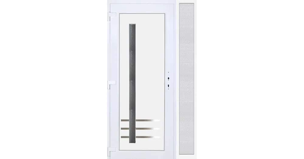 130x210 balos Vértes 1 üveges bejárati ajtó 3 rétegű üveggel extra vastag hőszigetelt panellel oldalvilágítóval 5 kamrás fehér RP Árengedmény