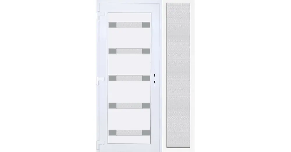140x210 balos Hidas 5 üveges bejárati ajtó 3 rétegű üveggel extra vastag hőszigetelt panellel oldalvilágítóval 5 kamrás fehér RP Utolsó esély