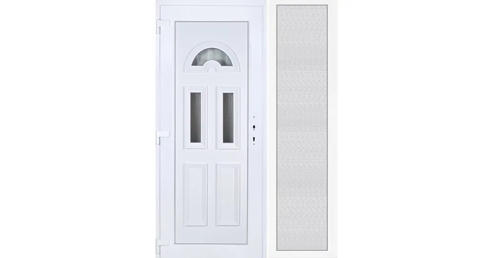 Bestseller 150x210 balos Köln 3 üveges bejárati ajtó 3 rétegű üveggel extra vastag hőszigetelt panellel oldalvilágítóval 5 kamrás fehér RP