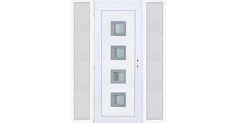 180x210 balos Bihar 4 üveges bejárati ajtó 3 rétegű üveggel extra vastag hőszigetelt panellel oldalvilágítóval 5 kamrás fehér RP Exkluzív ajánlat