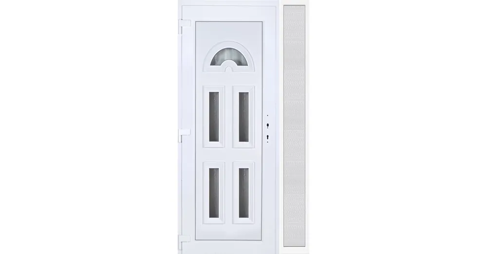 Kiárusítás 120x210 balos Köln 5 üveges bejárati ajtó 3 rétegű üveggel extra vastag hőszigetelt panellel oldalvilágítóval 5 kamrás fehér RP