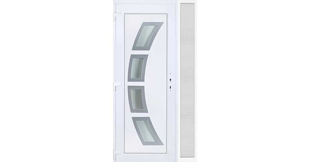 120x210 balos Szeben 4 üveges bejárati ajtó 3 rétegű üveggel extra vastag hőszigetelt panellel oldalvilágítóval 5 kamrás fehér RP Ajánlat