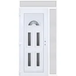 Olcsóbb 130x240 balos Köln 5 üveges bejárati ajtó 3 rétegű üveggel extra vastag hőszigetelt panellel felül+oldalvilágítóval 5 kamrás fehér RP