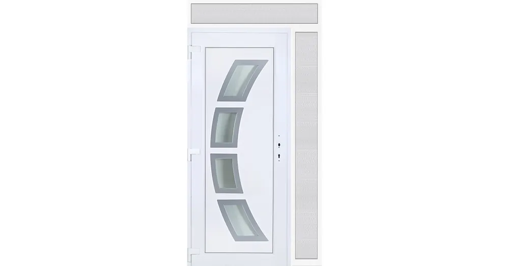130x240 balos Szeben 4 üveges bejárati ajtó 3 rétegű üveggel extra vastag hőszigetelt panellel felül+oldalvilágítóval 5 kamrás fehér RP Kedvezményes ár