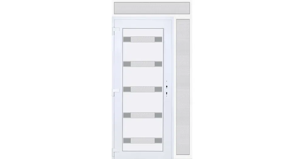 Gyors kiszállítás 130x240 balos Hidas 5 üveges bejárati ajtó 3 rétegű üveggel extra vastag hőszigetelt panellel felül+oldalvilágítóval 5 kamrás fehér RP