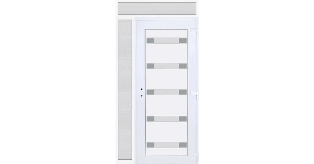 Utolsó esély 130x240 jobbos Hidas 5 üveges bejárati ajtó 3 rétegű üveggel extra vastag hőszigetelt panellel felül+oldalvilágítóval 5 kamrás fehér RP