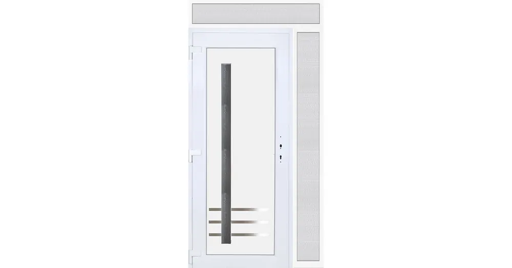 Biztonságos fizetés 130x240 balos Vértes 1 üveges bejárati ajtó 3 rétegű üveggel extra vastag hőszigetelt panellel felül+oldalvilágítóval 5 kamrás fehér RP