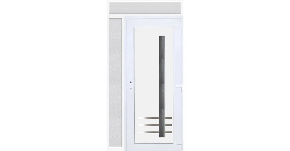 130x240 jobbos Vértes 1 üveges bejárati ajtó 3 rétegű üveggel extra vastag hőszigetelt panellel felül+oldalvilágítóval 5 kamrás fehér RP Expressz szállítás
