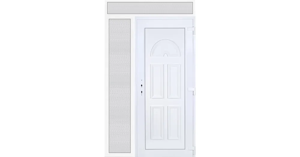 140x240 jobbos Köln tömör bejárati ajtó extra vastag hőszigetelt panellel felül+oldalvilágítóval 5 kamrás fehér RP Vásárlói kedvenc