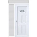 Kedvezményes ár 140x240 jobbos Köln 1 üveges bejárati ajtó 3 rétegű üveggel extra vastag hőszigetelt panellel felül+oldalvilágítóval 5 kamrás fehér RP