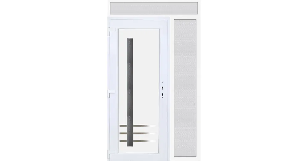 140x240 balos Vértes 1 üveges bejárati ajtó 3 rétegű üveggel extra vastag hőszigetelt panellel felül+oldalvilágítóval 5 kamrás fehér RP Újdonság
