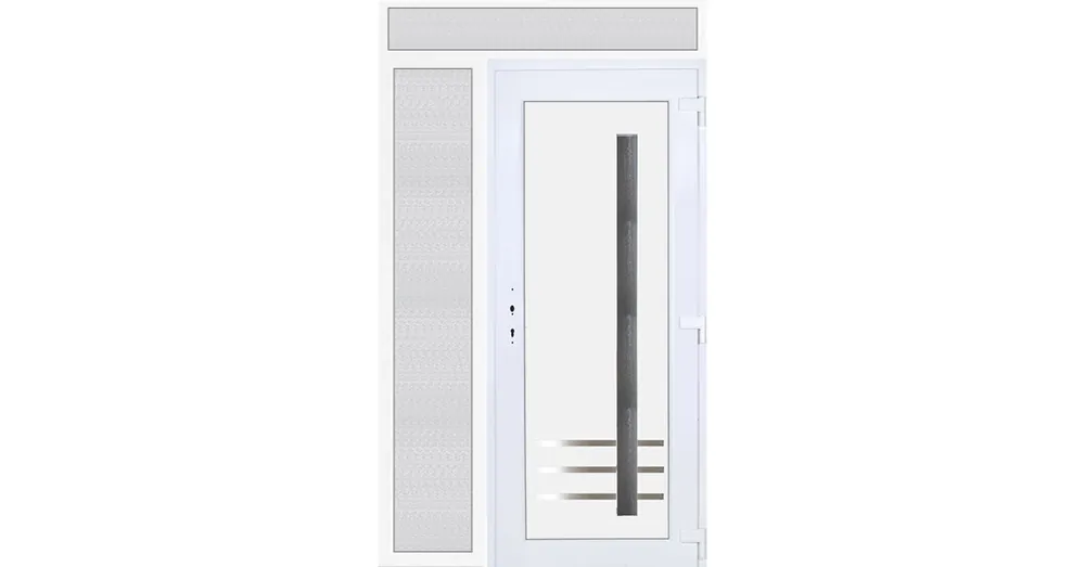 140x240 jobbos Vértes 1 üveges bejárati ajtó 3 rétegű üveggel extra vastag hőszigetelt panellel felül+oldalvilágítóval 5 kamrás fehér RP Outlet