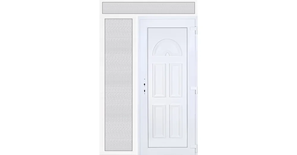 Árengedmény 150x240 jobbos Köln tömör bejárati ajtó extra vastag hőszigetelt panellel felül+oldalvilágítóval 5 kamrás fehér RP
