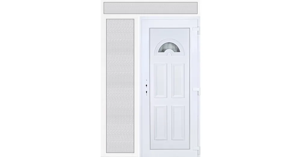 150x240 jobbos Köln 1 üveges bejárati ajtó 3 rétegű üveggel extra vastag hőszigetelt panellel felül+oldalvilágítóval 5 kamrás fehér RP Biztonságos fizetés