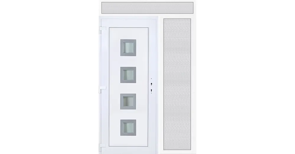 150x240 balos Bihar 4 üveges bejárati ajtó 3 rétegű üveggel extra vastag hőszigetelt panellel felül+oldalvilágítóval 5 kamrás fehér RP Legnépszerűbb