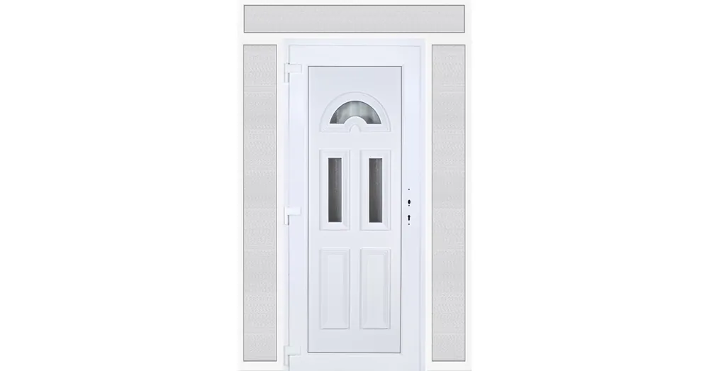 Azonnal elérhető 160x240 balos Köln 3 üveges bejárati ajtó 3 rétegű üveggel extra vastag hőszigetelt panellel felül+oldalvilágítóval 5 kamrás fehér RP