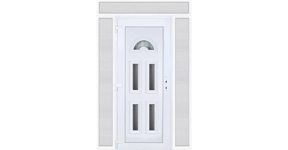 Legnépszerűbb 160x240 balos Köln 5 üveges bejárati ajtó 3 rétegű üveggel extra vastag hőszigetelt panellel felül+oldalvilágítóval 5 kamrás fehér RP