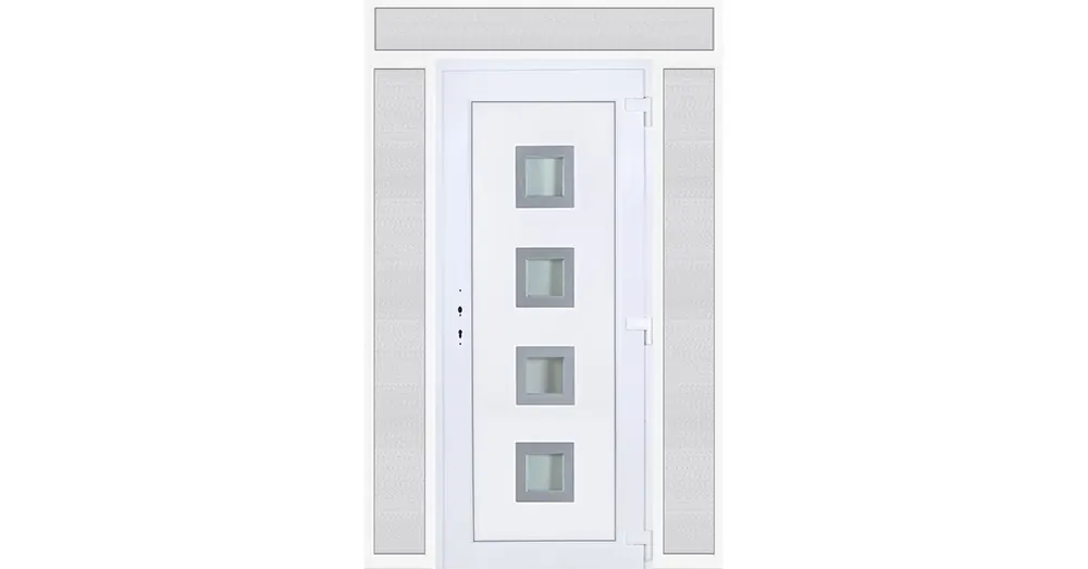 160x240 jobbos Bihar 4 üveges bejárati ajtó 3 rétegű üveggel extra vastag hőszigetelt panellel felül+oldalvilágítóval 5 kamrás fehér RP Kedvezmény