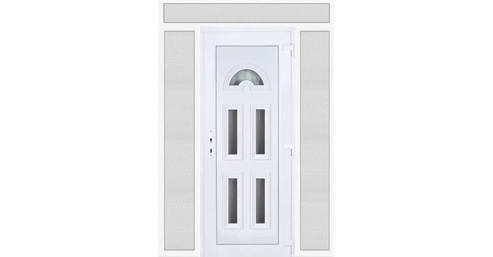 180x240 jobbos Köln 5 üveges bejárati ajtó 3 rétegű üveggel extra vastag hőszigetelt panellel felül+oldalvilágítóval 5 kamrás fehér RP Korlátozott ajánlat