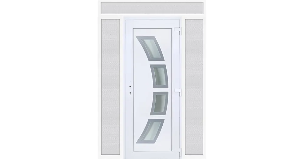 180x240 jobbos Szeben 4 üveges bejárati ajtó 3 rétegű üveggel extra vastag hőszigetelt panellel felül+oldalvilágítóval 5 kamrás fehér RP Azonnal elérhető