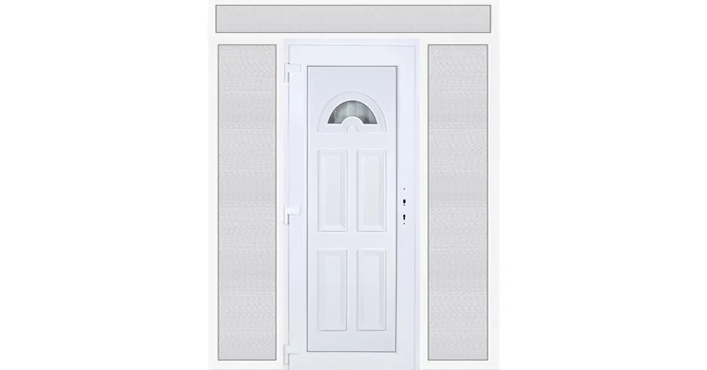 200x240 balos Köln 1 üveges bejárati ajtó 3 rétegű üveggel extra vastag hőszigetelt panellel felül+oldalvilágítóval 5 kamrás fehér RP Exkluzív ajánlat
