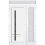 Árengedmény 140x240 balos aszimmetrikusan nyíló Vértes 1 üveges bejárati ajtó 3 rétegű üveggel extra vastag hőszigetelt panellel felülvilágítóval 5 kamrás fehér RP