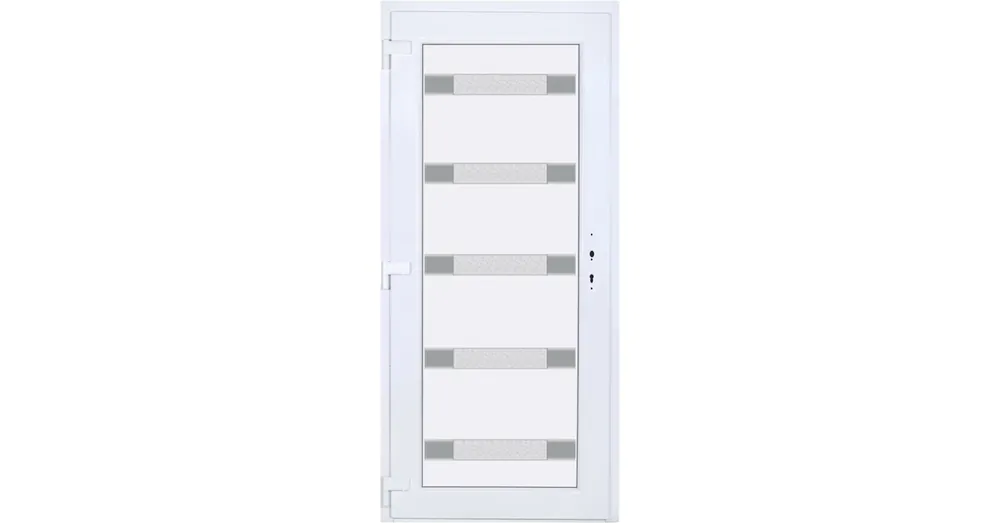 Hidas 5 üveges EXTRA hőszigetelésű 100x210 KIFELÉ NYÍLÓ műanyag bejárati ajtó balos fehér színben 3 rétegű üveggel Aluminium rátéttel RP Bestseller