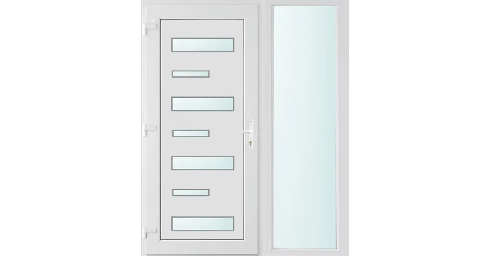 Azonnal elérhető 150x210 balos Charlotte 7 üveges bejárati ajtó 2 rétegű üveggel és hőszigetelt panellel 5 kamrás fehér