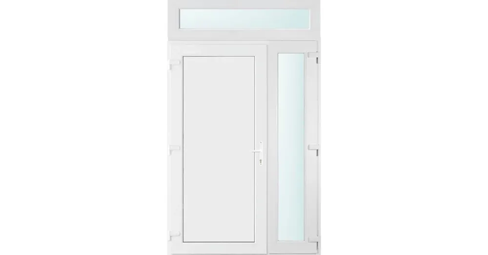Szuper ajánlat 140x240 balos Los Angeles tömör bejárati ajtó 2 rétegű üveggel és hőszigetelt panellel 5 kamrás fehér