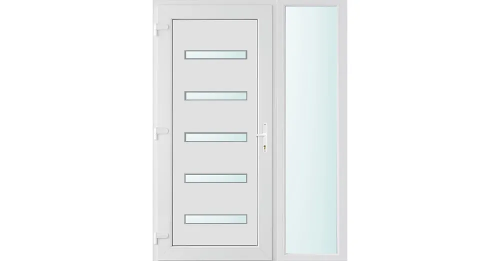 Alacsony ár 140x210 balos Detroit 5 üveges bejárati ajtó 3 rétegű üveggel és hőszigetelt panellel 5 kamrás fehér