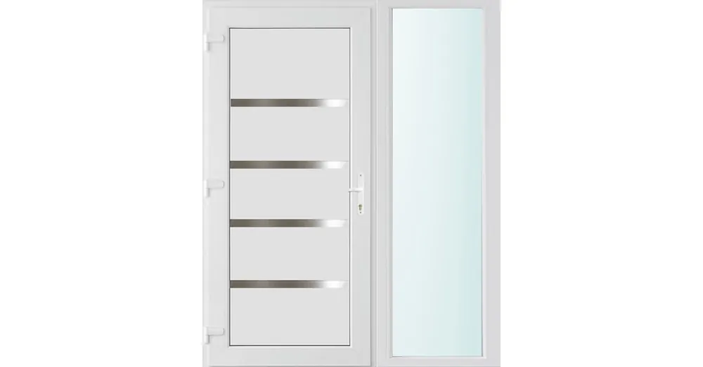 Újdonság 150x210 balos Boston tömör bejárati ajtó 3 rétegű üveggel és hőszigetelt panellel 5 kamrás fehér