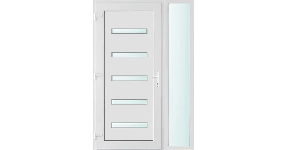 Gyors szállítás 120x210 balos Detroit 5 üveges bejárati ajtó 3 rétegű üveggel és hőszigetelt panellel 5 kamrás fehér