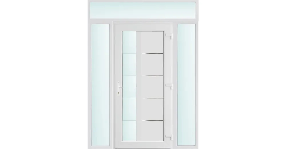 Újdonság 160x240 jobbos Memphis 1 üveges bejárati ajtó 3 rétegű üveggel és hőszigetelt panellel 5 kamrás fehér